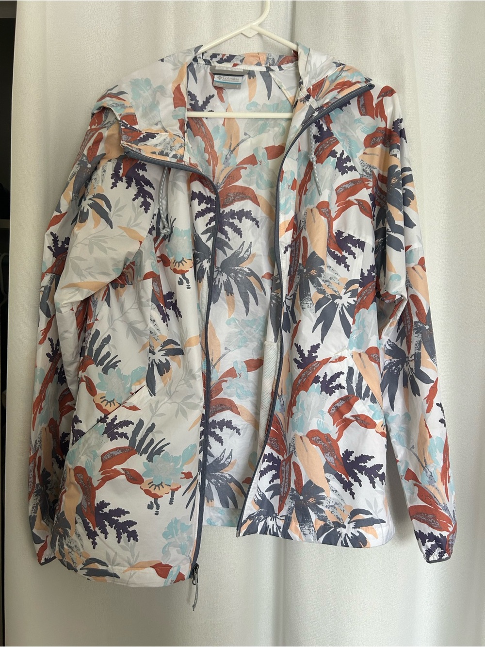 Columbia White Multi Floral Hooded Utility Jacket